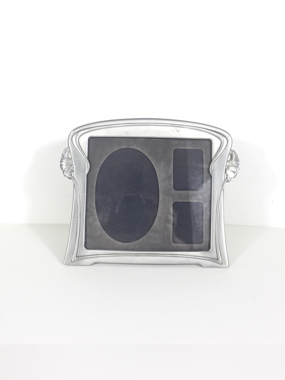 Vintage Art Nouveau Pewter Picture Frame 5.5”x6” Large, Three Photo Seagull